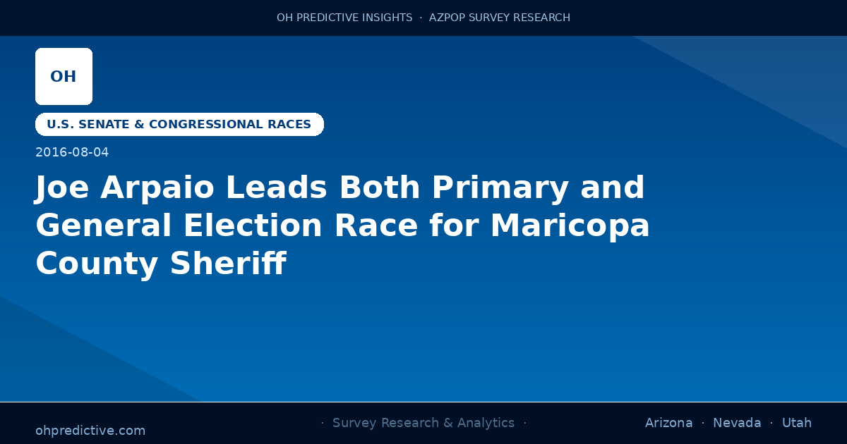 Joe Arpaio Leads Both Primary and General Election Race for Maricopa County Sheriff